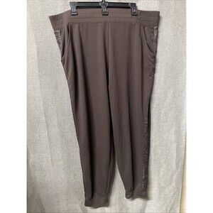 Quacker Factory Womens Joggers Brown High Rise Pull On Pockets Metallic Stripe
